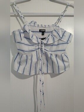 Express XXS Striped Ruffle Tie-Front Crop Top - NWT
